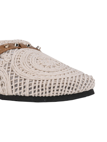 Women Beige Woven Design Mules