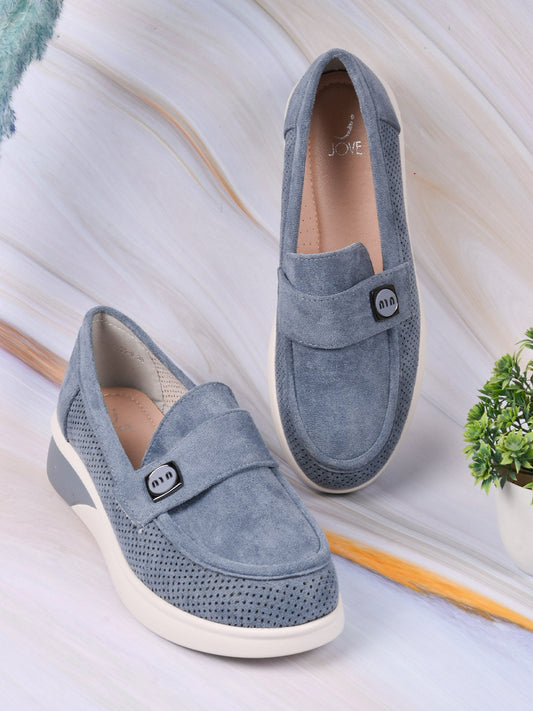 Women, Women Footwear, Blue Loafers