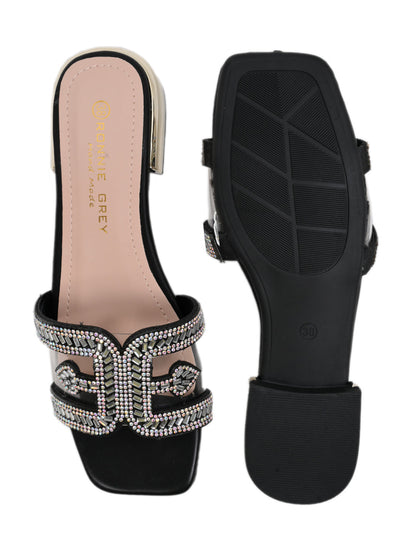 Women, Women Footwear, Black Open Toe Flats