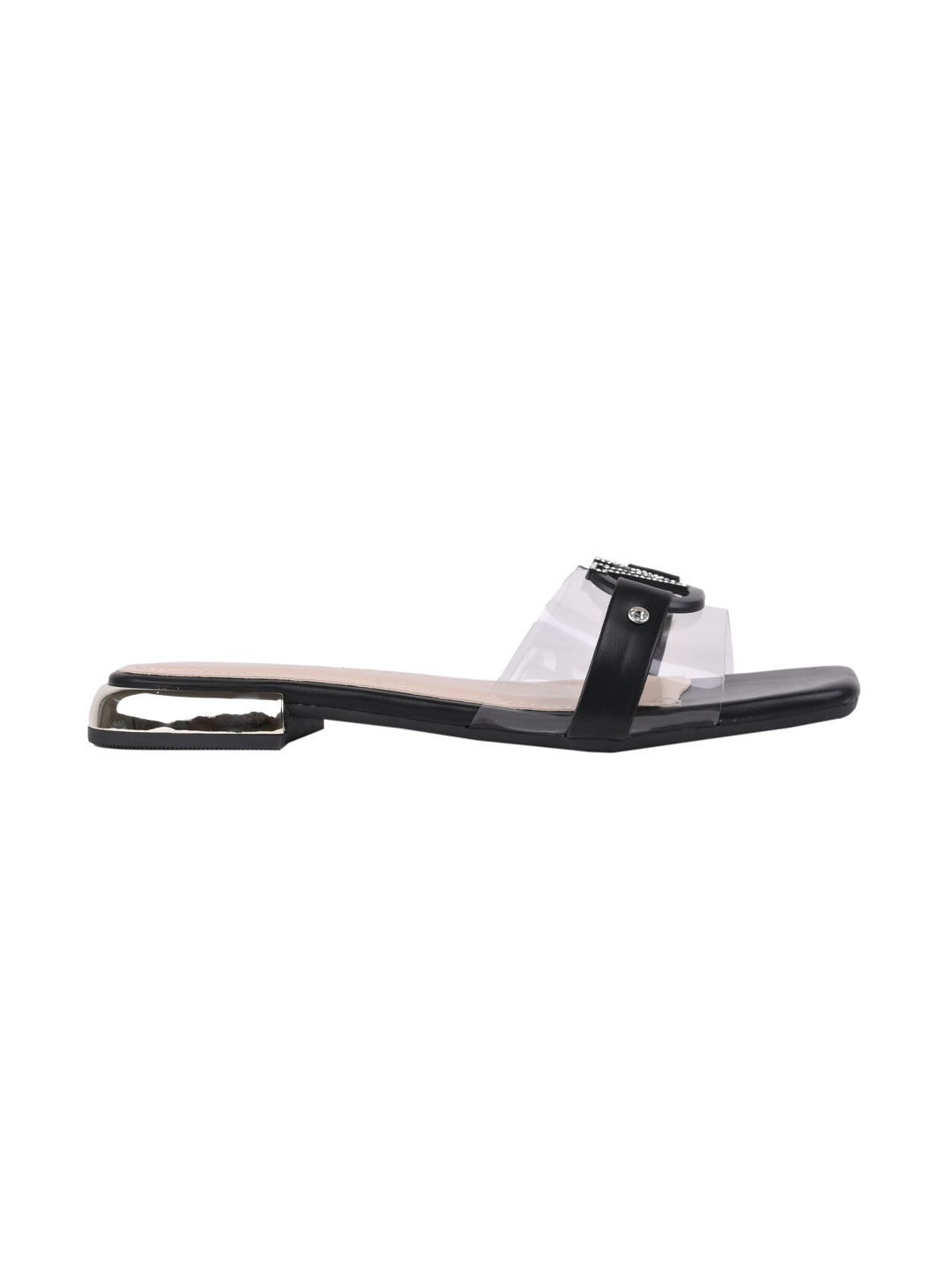 Women, Women Footwear, Black Open Toe Flats