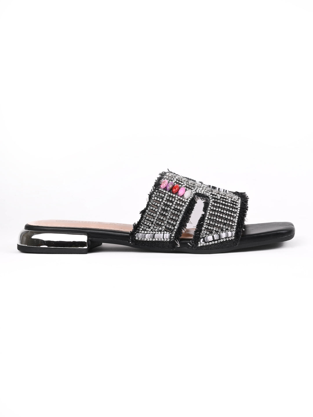 Women, Women Footwear, Black Open Toe Flats