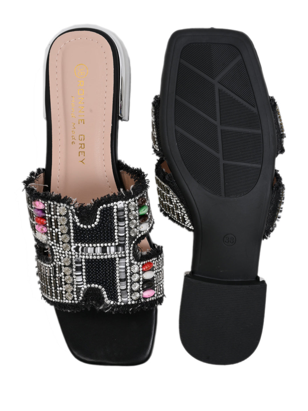 Women, Women Footwear, Black Open Toe Flats