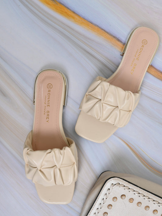 Women, Women Footwear, Beige Open Toe Flats