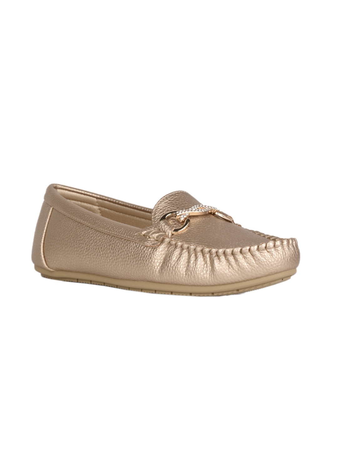 Women, Women Footwear, Gold Loafers