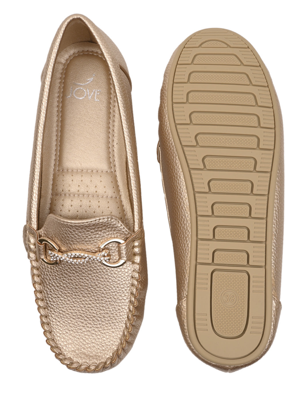 Women, Women Footwear, Gold Loafers