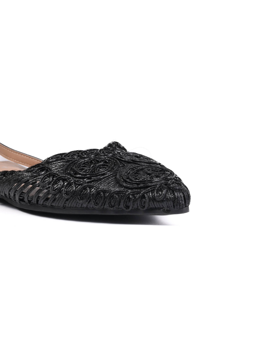 Women Black Woven Design Mules