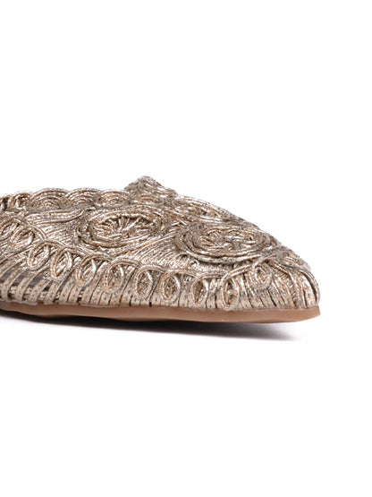 Women Gold Woven Design Mules