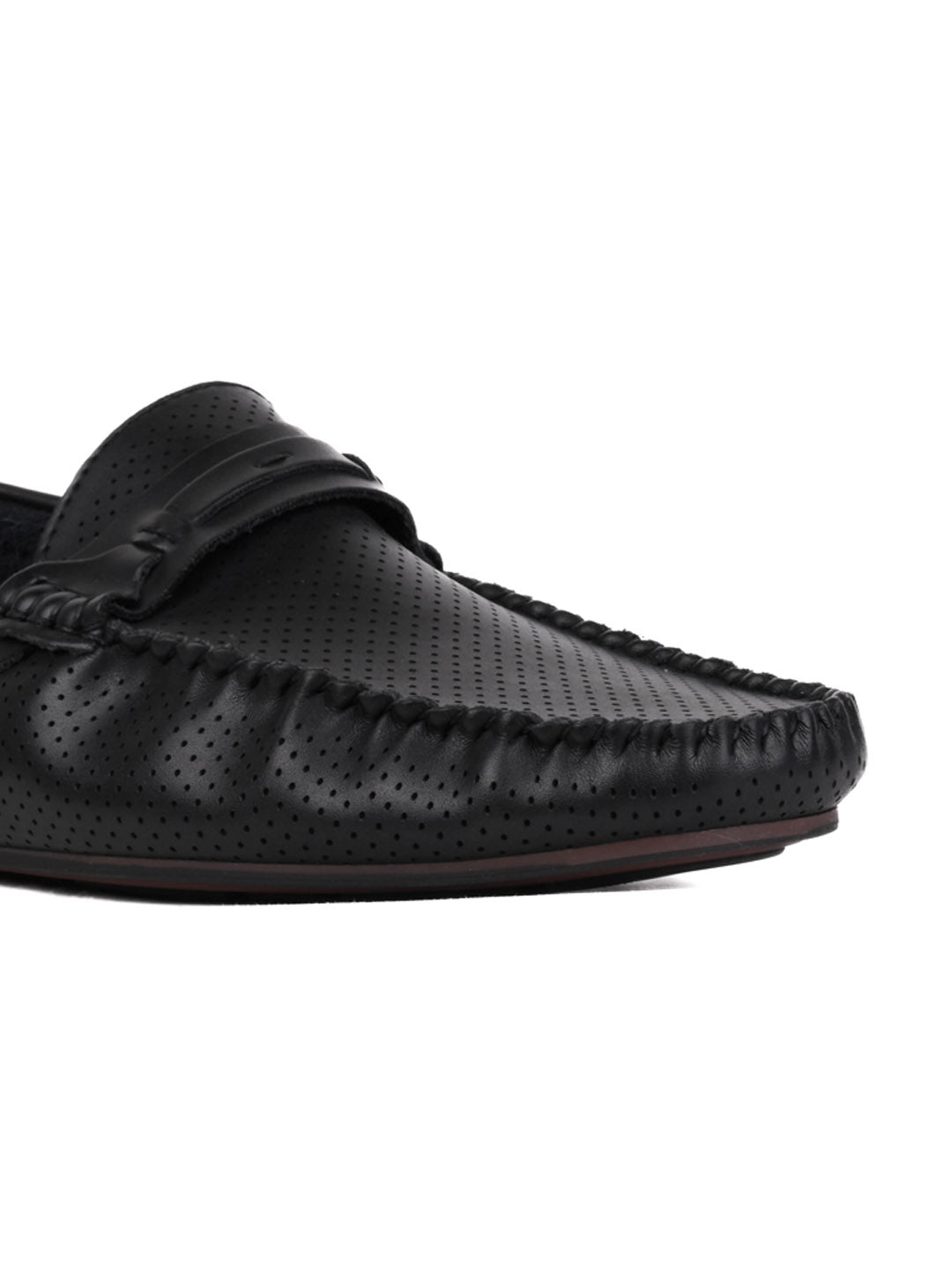 Men Black Perforated Driving Shoes