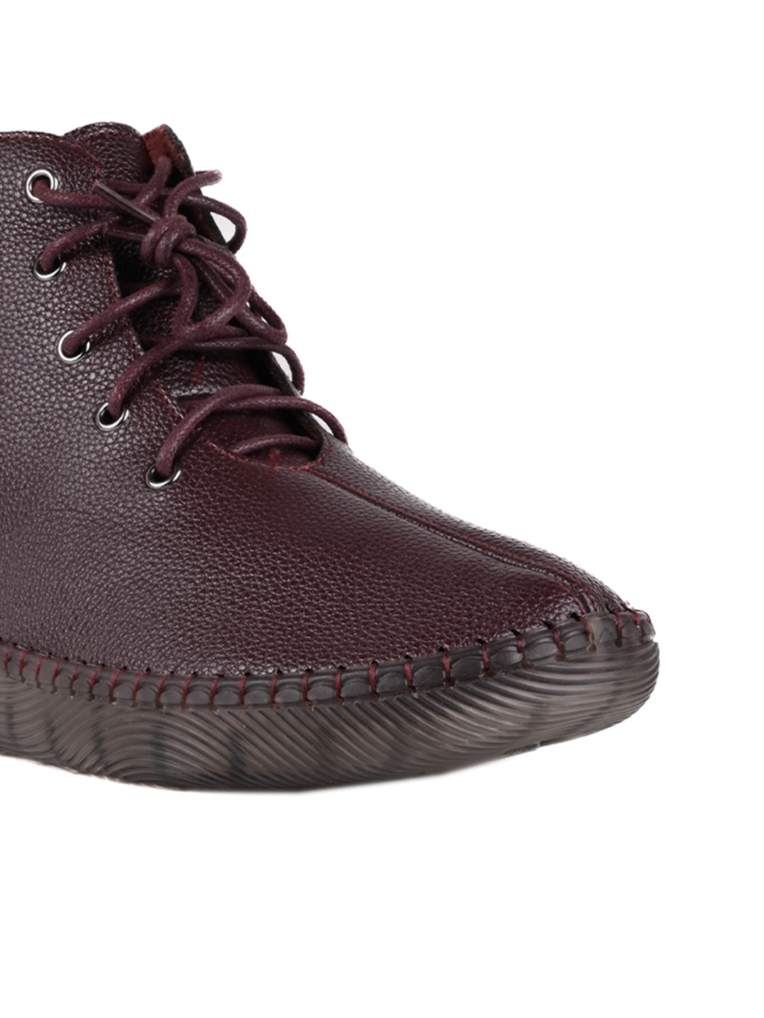 Women Maroon Solid Ankle Length Boots