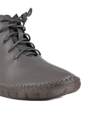 Women Grey Solid Ankle Length Boots