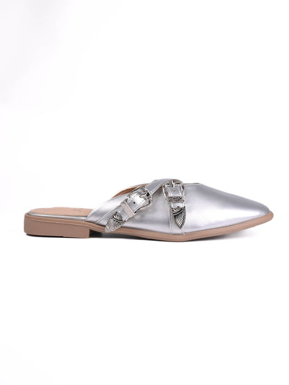 Women, Women Footwear, Silver Mules