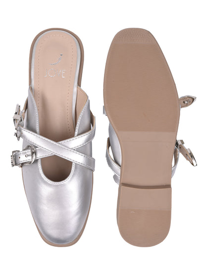 Women, Women Footwear, Silver Mules