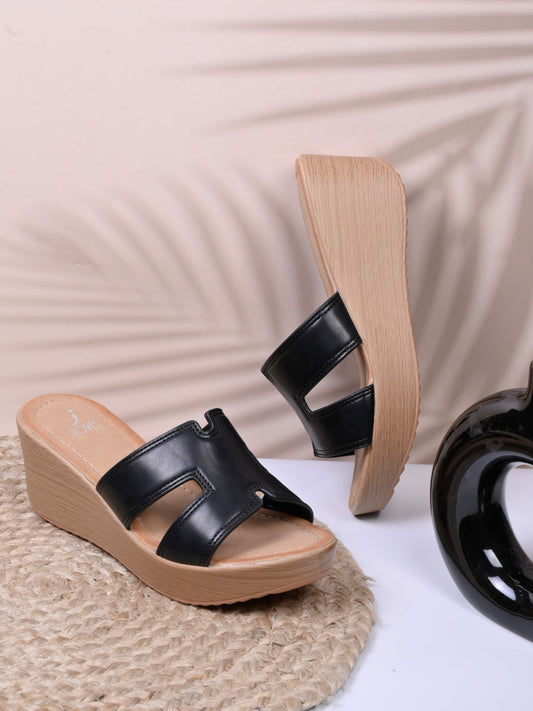 Women, Women Footwear, Black Wedges