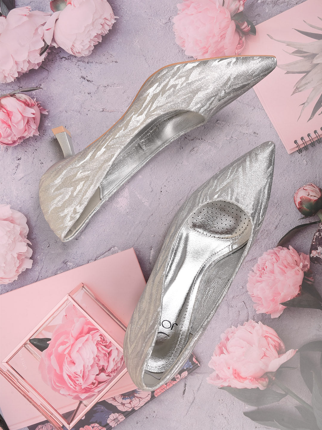 Women, Women Footwear, Silver Pumps