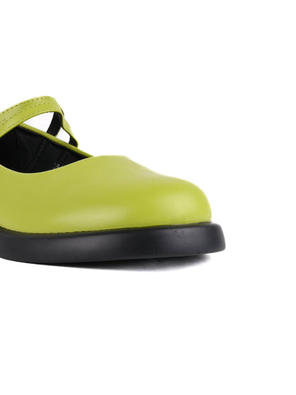 Women Neon Green Solid Mary Jane Ballerinas