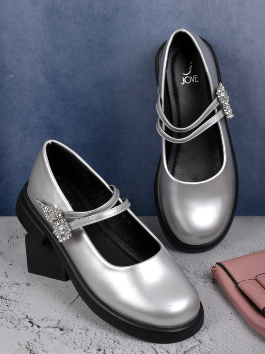 Women, Women Footwear, Silver Ballerinas