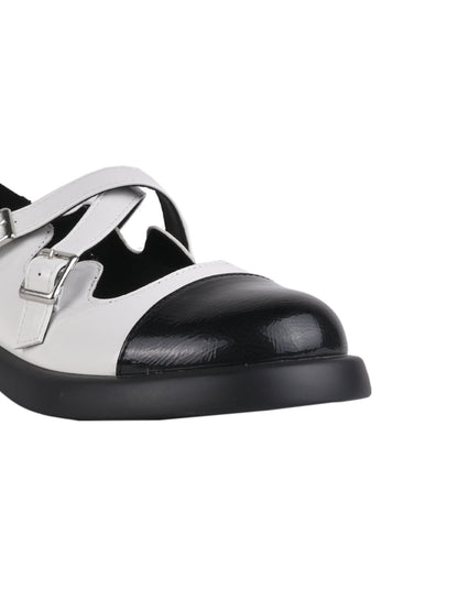 Women White Colourblocked Mary Jane Ballerinas