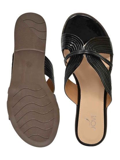 Footwear, Women Footwear, Black Open Toe Flats