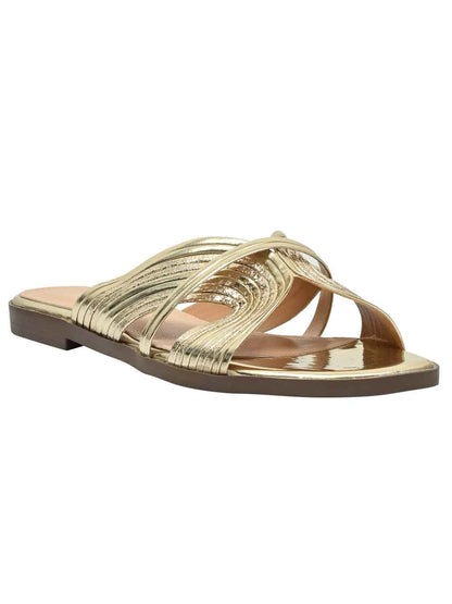 Footwear, Women Footwear, Golden Open Toe Flats