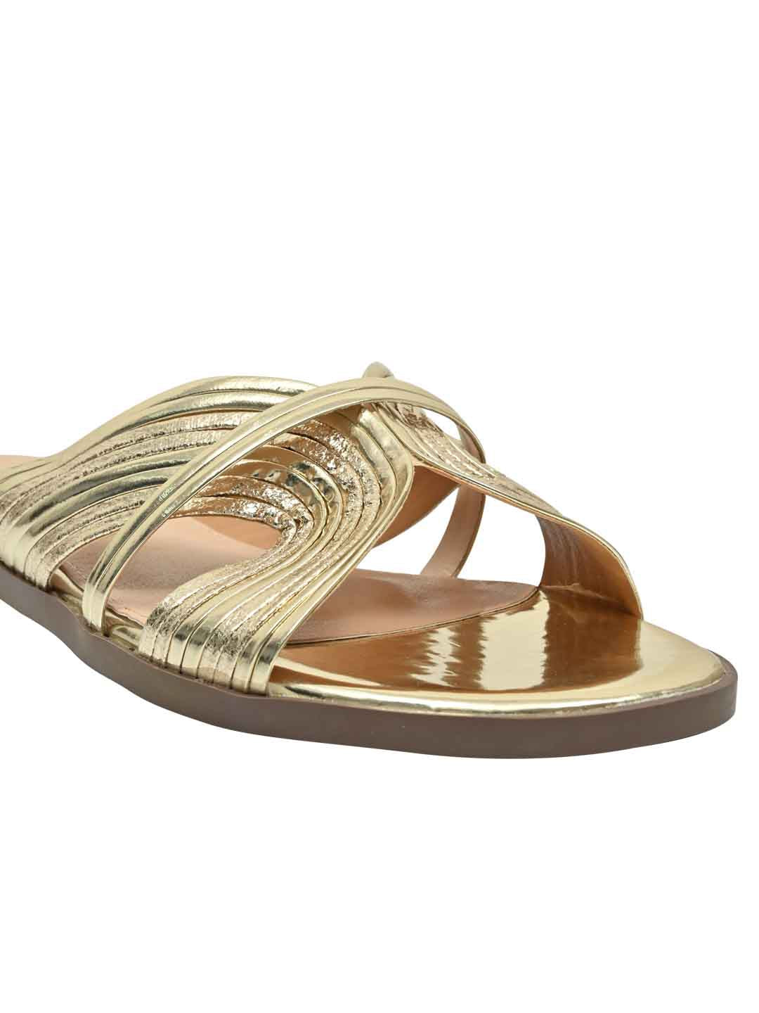 Footwear, Women Footwear, Golden Open Toe Flats