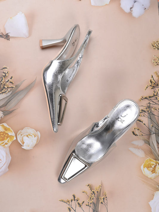 Women, Women Footwear, Silver Pumps