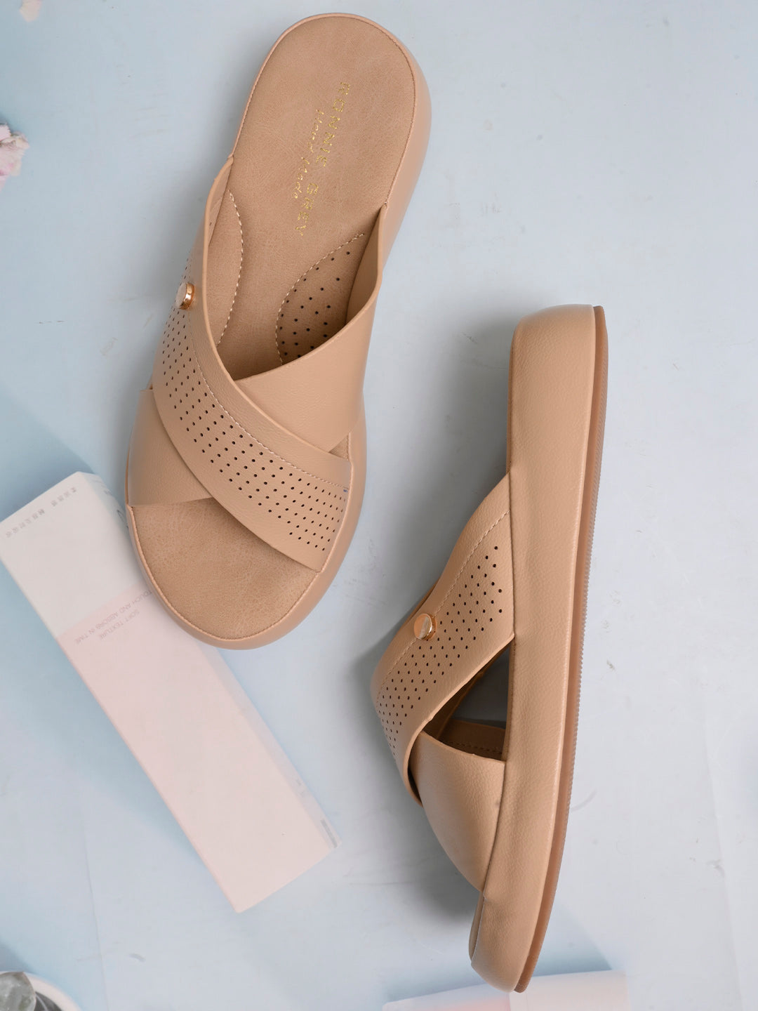 Women, Women Footwear, Beige Open Toe Flats