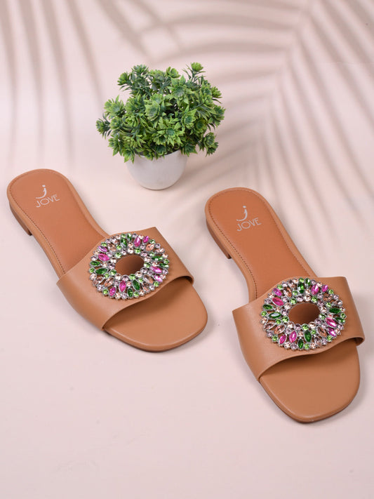 Women, Women Footwear, Camel Open Toe Flats