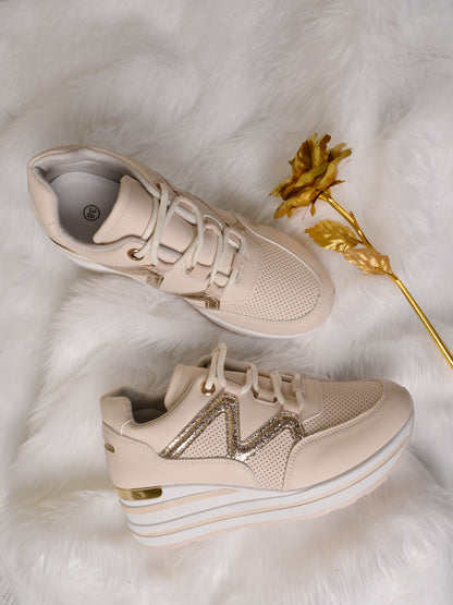 Women, Women Footwear, Beige Sneakers