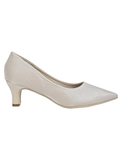 Women Beige Textured Pumps