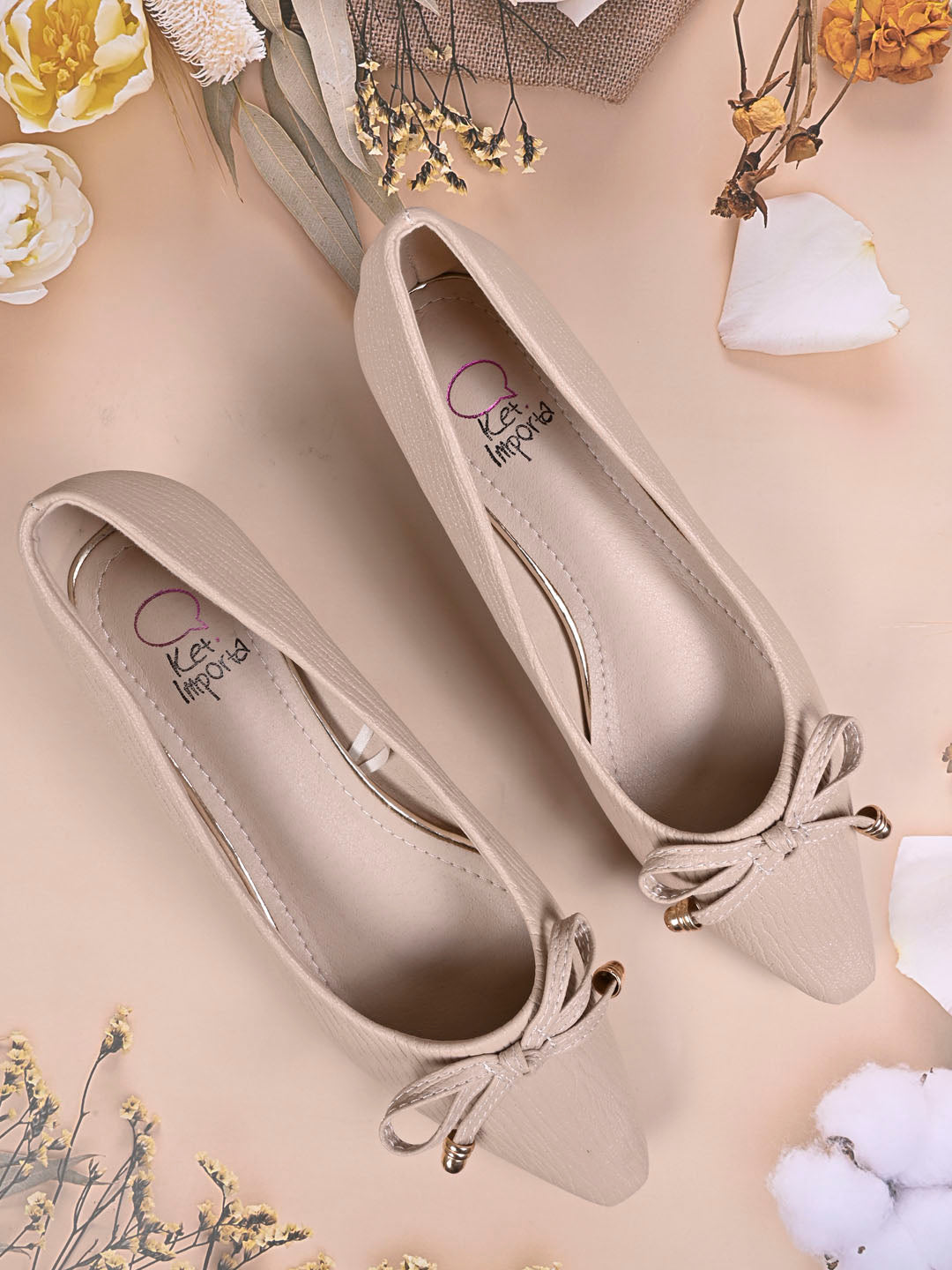 Women, Women Footwear, Beige Ballerinas