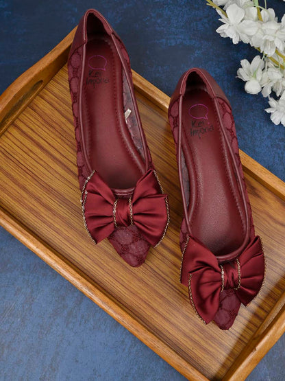 Women, Women Footwear, Maroon Ballerinas