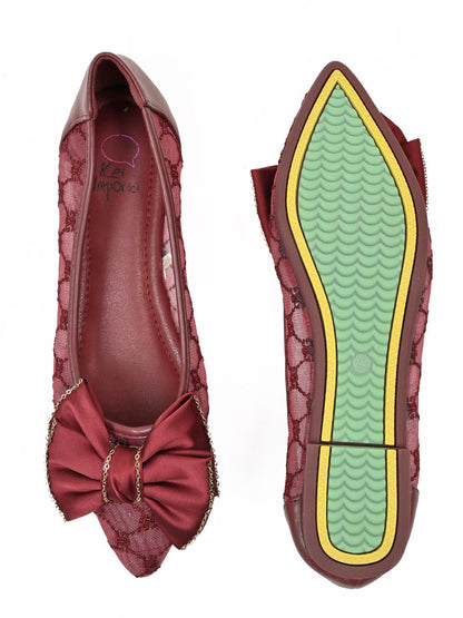 Women, Women Footwear, Maroon Ballerinas