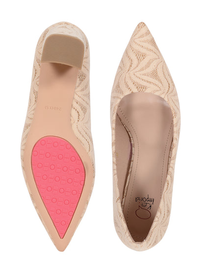 Women Beige Textured Pumps