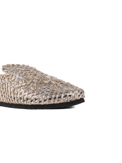 Women Gold Woven Design Mules