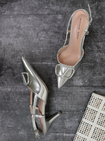 Women, Women Footwear, Silver Pumps