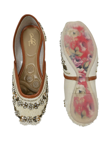 Women, Women Footwear, White Mojaris