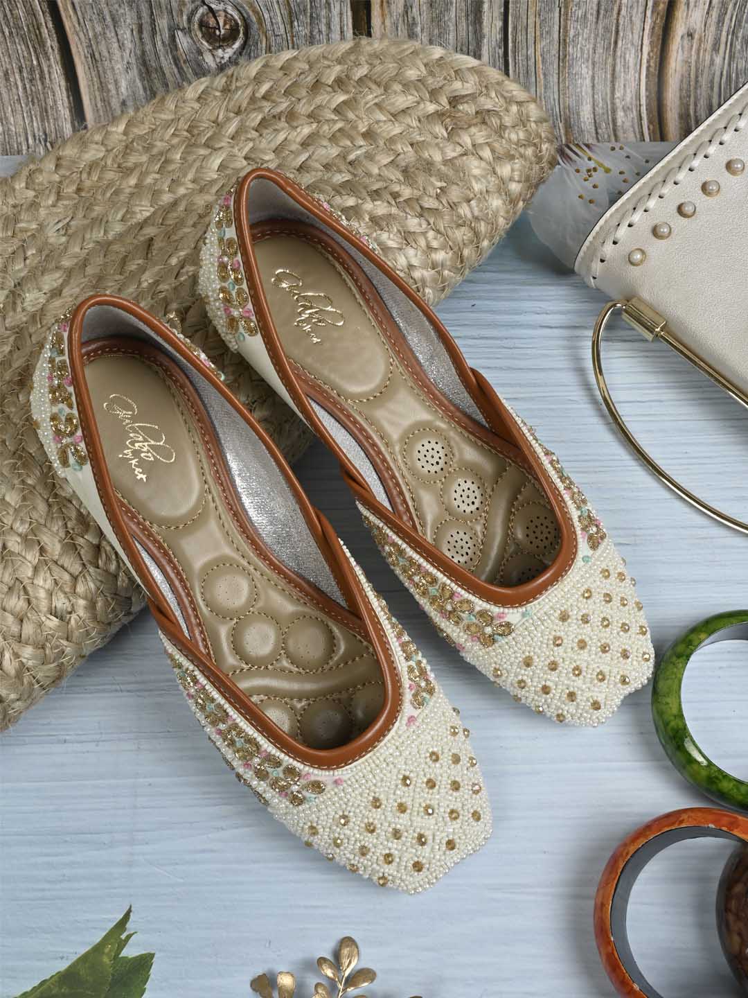 Women, Women Footwear, White Mojaris