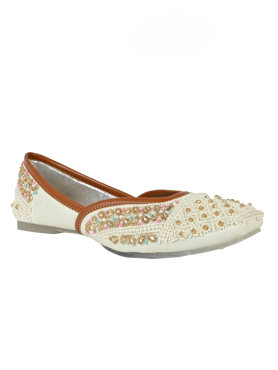 Women, Women Footwear, White Mojaris