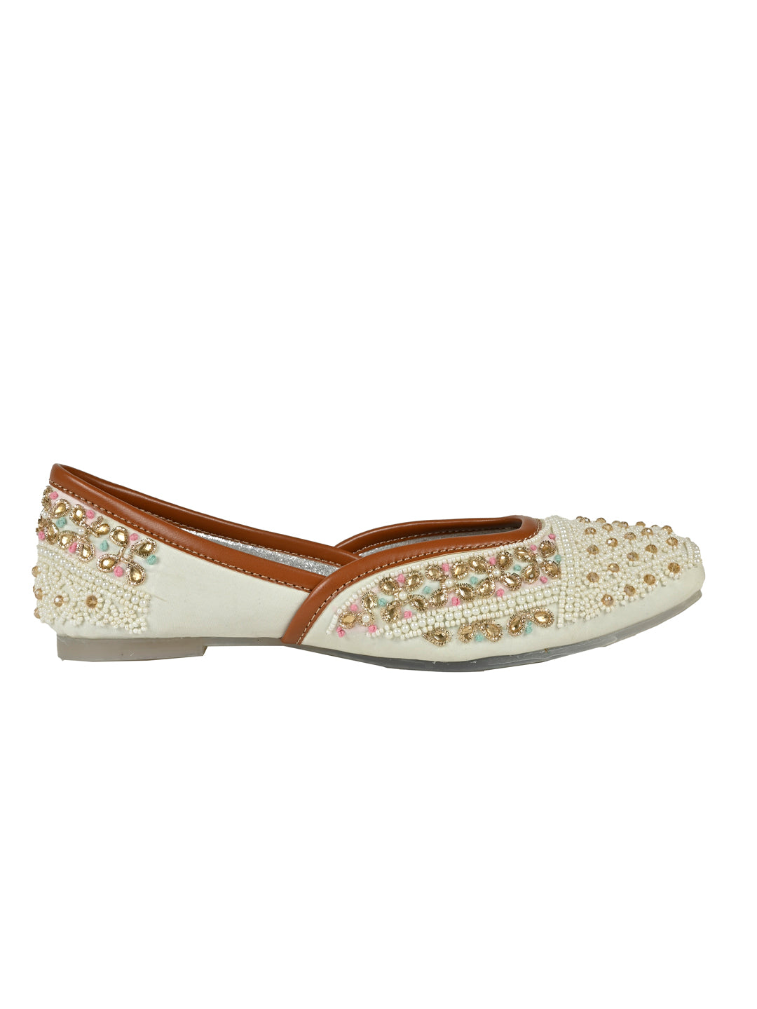 Women, Women Footwear, White Mojaris