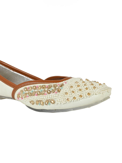 Women, Women Footwear, White Mojaris