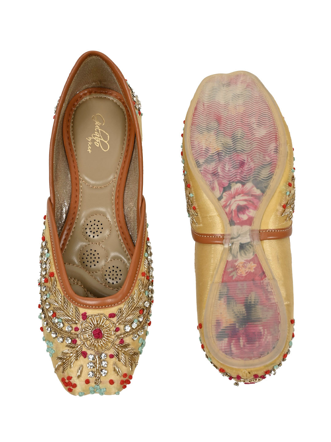 Women, Women Footwear, Golden Mojaris