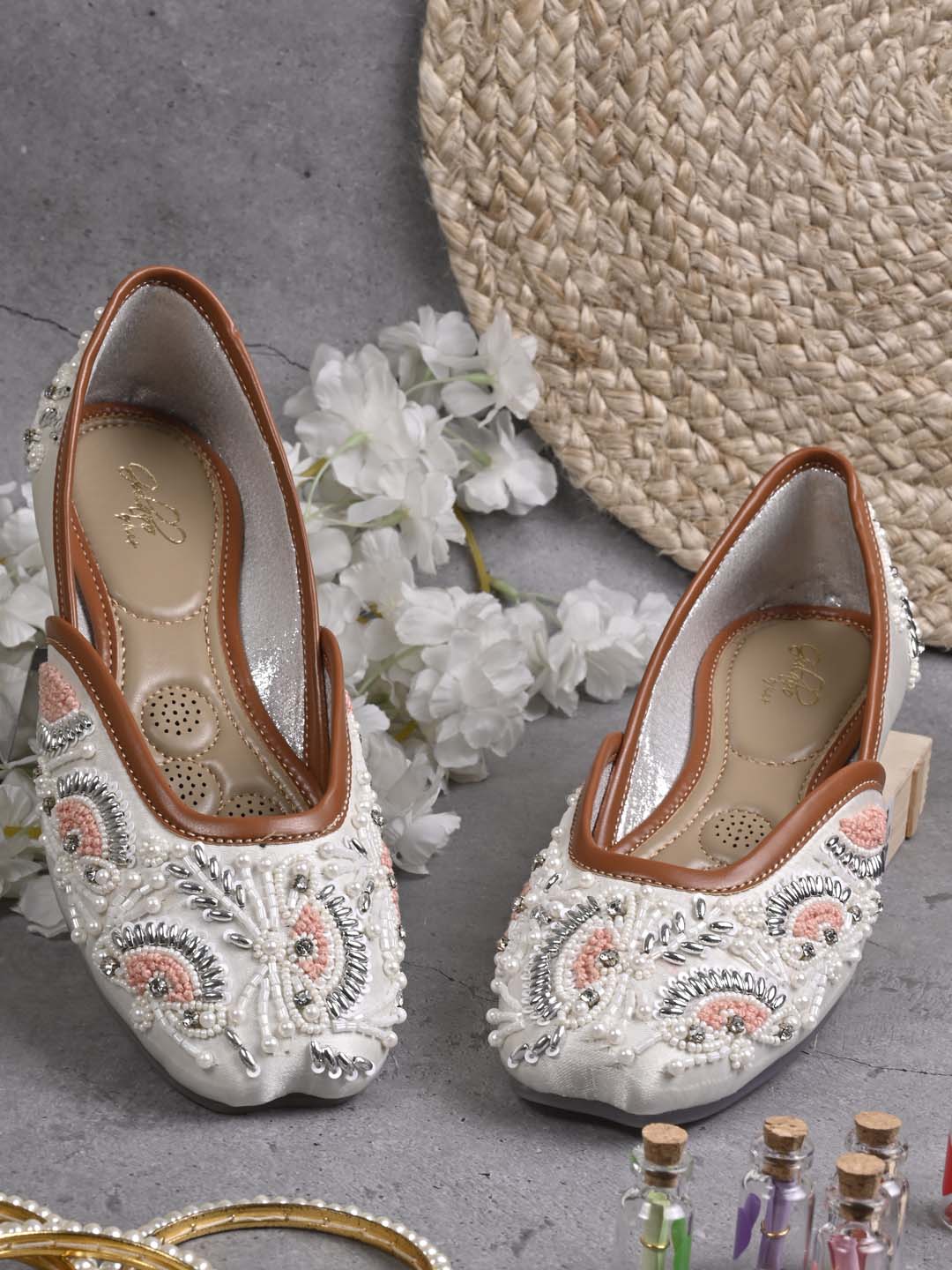 Women, Women Footwear, White Mojaris