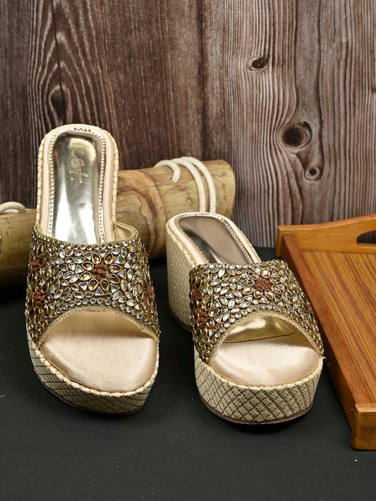 Women, Women Footwear, Golden Wedges