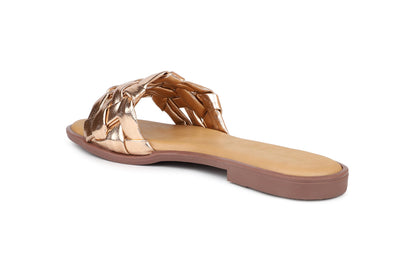 Women, Women Footwear, Rose Gold Open Toe Flats