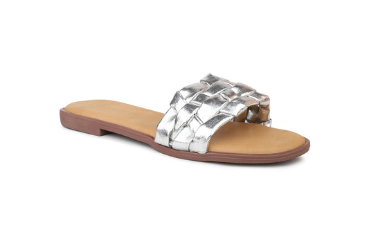 Women, Women Footwear, Silver Open Toe Flats