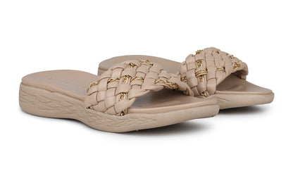 Women, Women Footwear, Beige Open Toe Flats