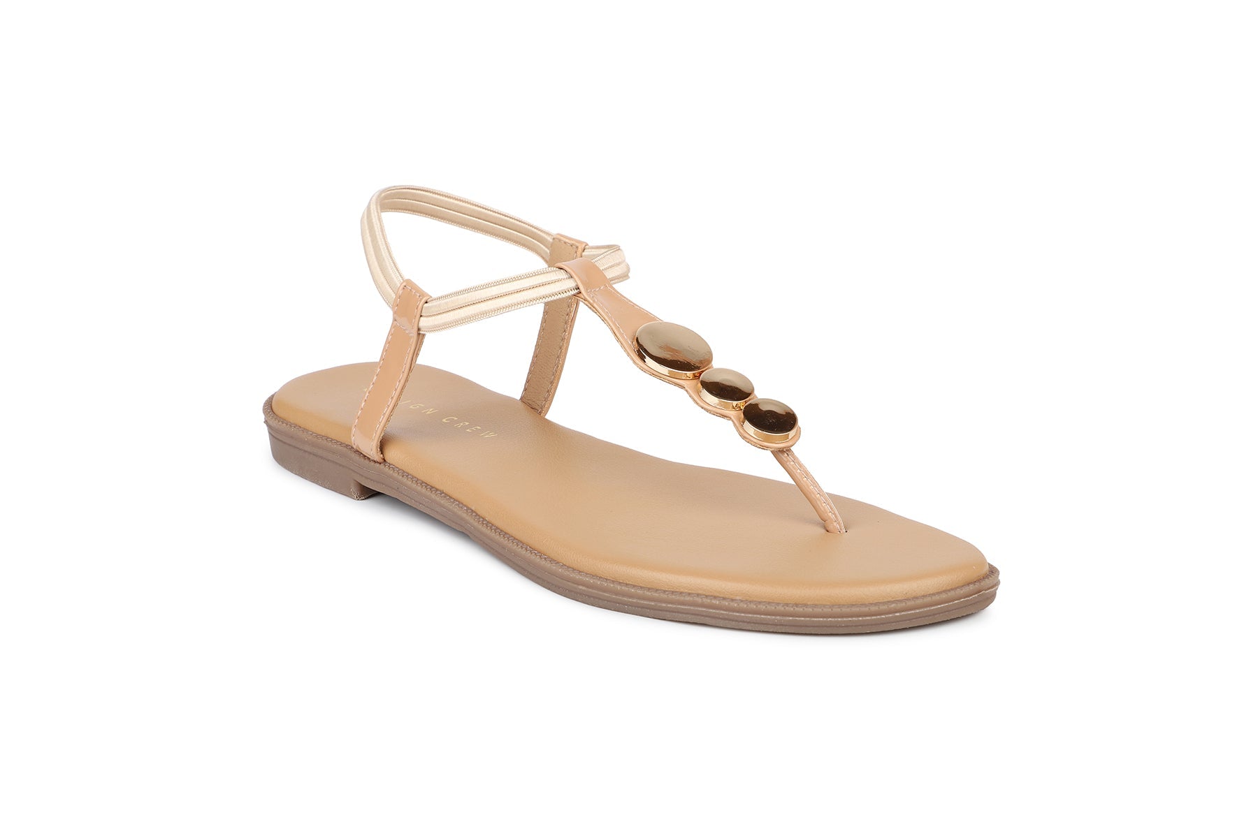 Women, Women Footwear, Beige T Strap Flats