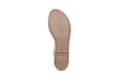 Women, Women Footwear, Beige T Strap Flats