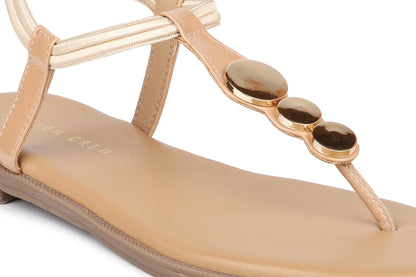 Women, Women Footwear, Beige T Strap Flats