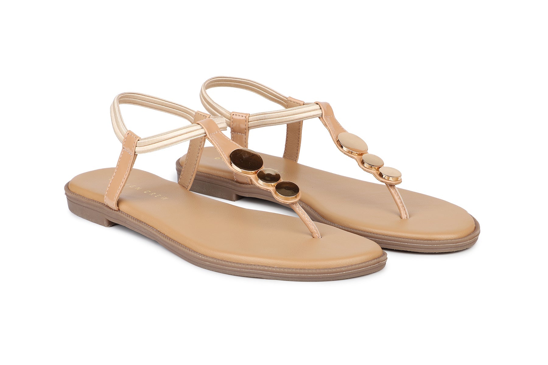 Women, Women Footwear, Beige T Strap Flats